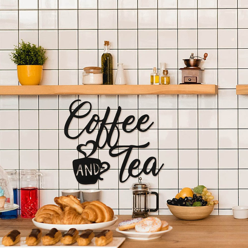 Décoration murale métal noir : Coffee and Tea dans cuisine mosaique